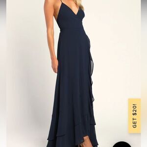 LOVEJOY  Navy Blue Lace-Up High-Low Maxi Dress 6‎ NWT and in packaging